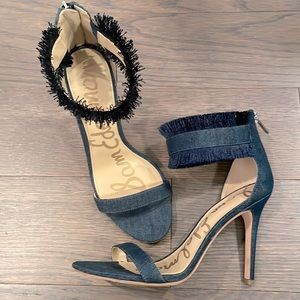 Sam Edelman “Anabeth” Denim Fringe Heel Sandal